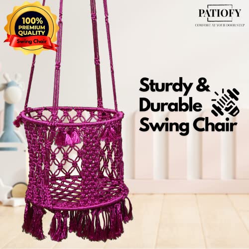 Patiofy Baby Swing || Jhula for Kids || Swing for Kids for Home || Swing for Baby Kids || Suitable for 1 to 5 Years Babies & Kids || Premium Polyester Rope Swing || Round Shape (Pink) - Image 4