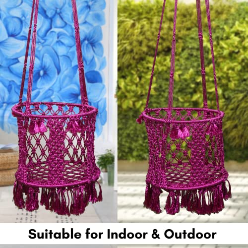 Patiofy Baby Swing || Jhula for Kids || Swing for Kids for Home || Swing for Baby Kids || Suitable for 1 to 5 Years Babies & Kids || Premium Polyester Rope Swing || Round Shape (Pink) - Image 3