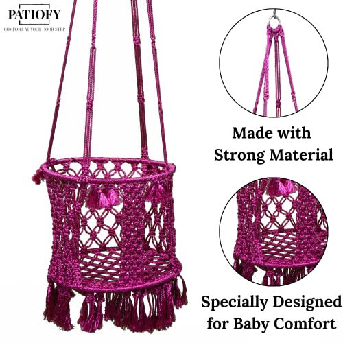 Patiofy Baby Swing || Jhula for Kids || Swing for Kids for Home || Swing for Baby Kids || Suitable for 1 to 5 Years Babies & Kids || Premium Polyester Rope Swing || Round Shape (Pink) - Image 5