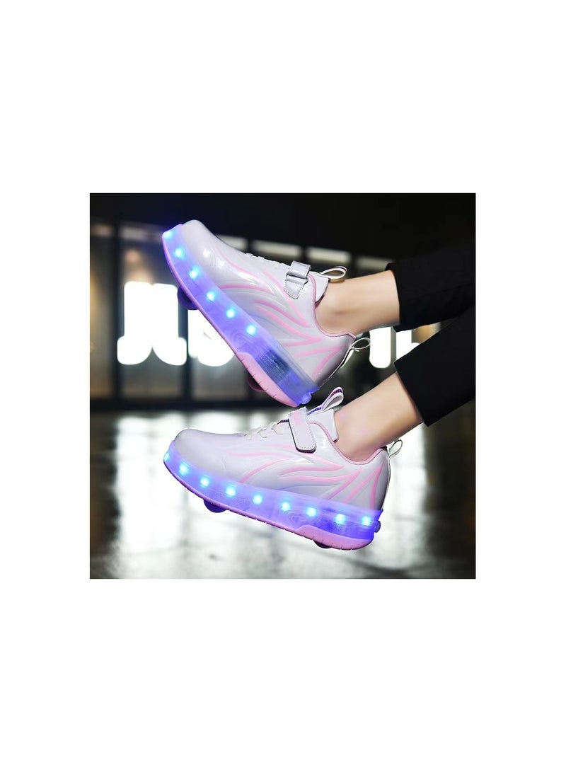 Loquat Breathability Roller Shoes USB Charge Girls Boys Sneakers with Wheels LED Roller Skates Shoes Multicolour  - Image 1