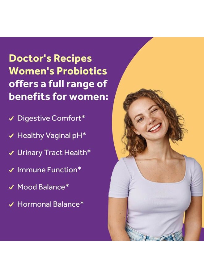 Doctor's Recipes Probiotics for Women, 100 Billion CFU, 18 Probiotic Strains, Prebiotics, Cranberry, P-5-P & VC, Vaginal, Digestive, Mood, Urinary Tract Health, Shelf-Stable, 30 Vegan Caps - Image 3