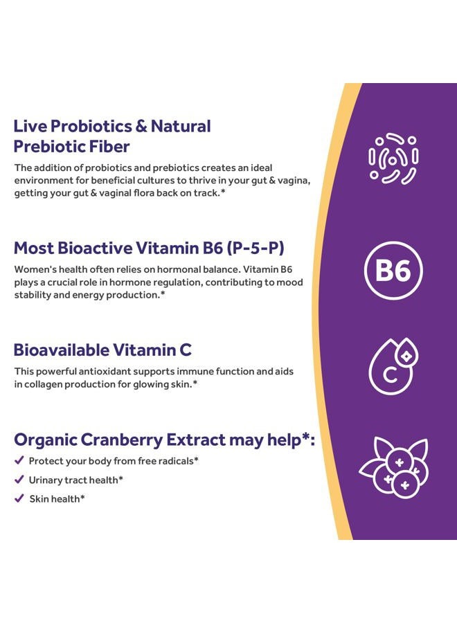 Doctor's Recipes Probiotics for Women, 100 Billion CFU, 18 Probiotic Strains, Prebiotics, Cranberry, P-5-P & VC, Vaginal, Digestive, Mood, Urinary Tract Health, Shelf-Stable, 30 Vegan Caps - Image 4
