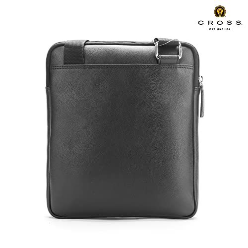 Cross Sling Crossbody Bag One Side Travel Messenger Multipurpose Genuine Leather Tablet Bag for Men & Women Office Business Outdoor Daily use with Adjustable Shoulder Strap - Black - Image 2