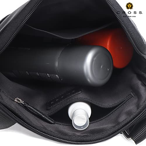 Cross Sling Crossbody Bag One Side Travel Messenger Multipurpose Genuine Leather Tablet Bag for Men & Women Office Business Outdoor Daily use with Adjustable Shoulder Strap - Black - Image 3