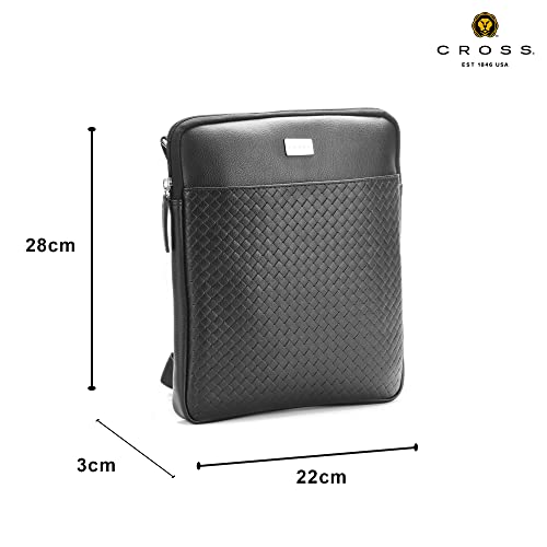 Cross Sling Crossbody Bag One Side Travel Messenger Multipurpose Genuine Leather Tablet Bag for Men & Women Office Business Outdoor Daily use with Adjustable Shoulder Strap - Black - Image 5