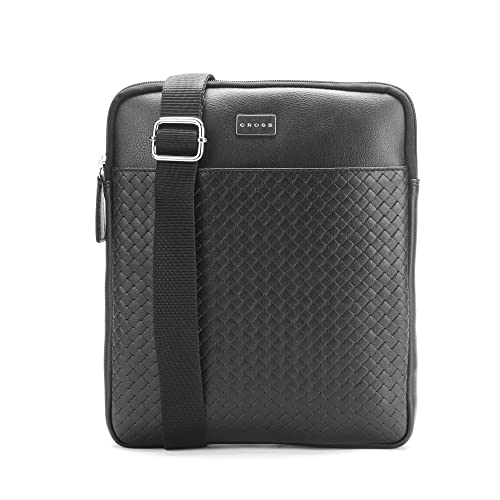 Cross Sling Crossbody Bag One Side Travel Messenger Multipurpose Genuine Leather Tablet Bag for Men & Women Office Business Outdoor Daily use with Adjustable Shoulder Strap - Black - Image 1
