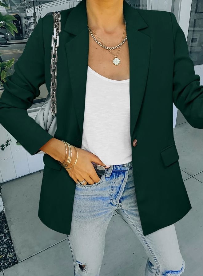 CRAZY GRID Women Casual Business Blazer Professional Work Blazer Jacket Ladies Stretch Long Sleeve Fashion Suit Jacket Plus Size XL Dark Green - Image 4