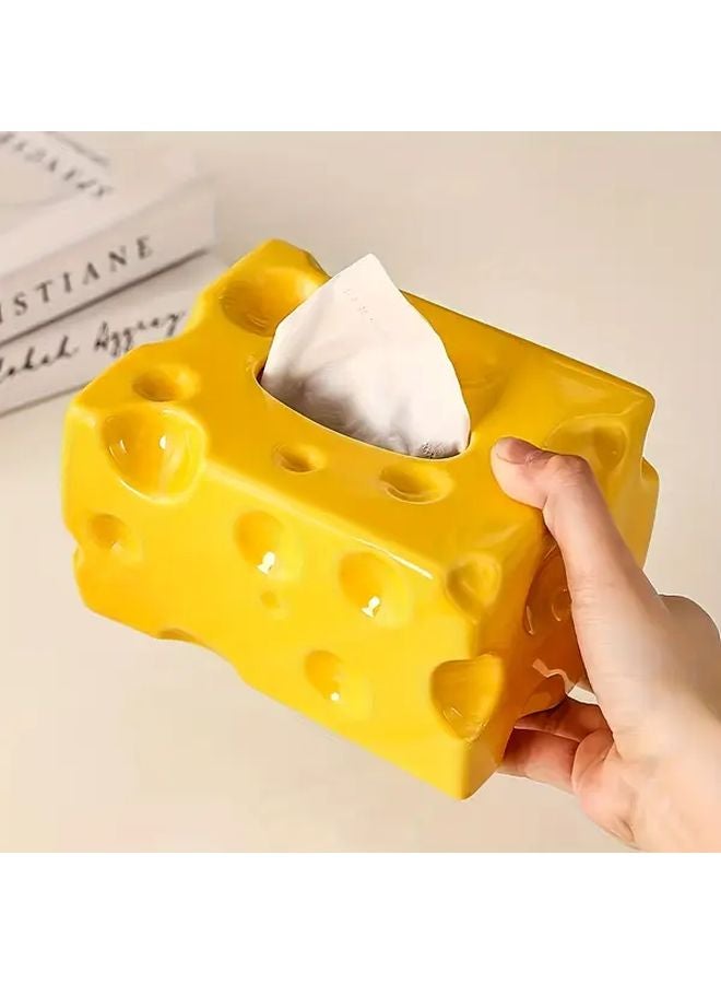 Yellow Cheese Tissue Box Holder Decorative Organizer For Kitchen Dining Room - Image 1