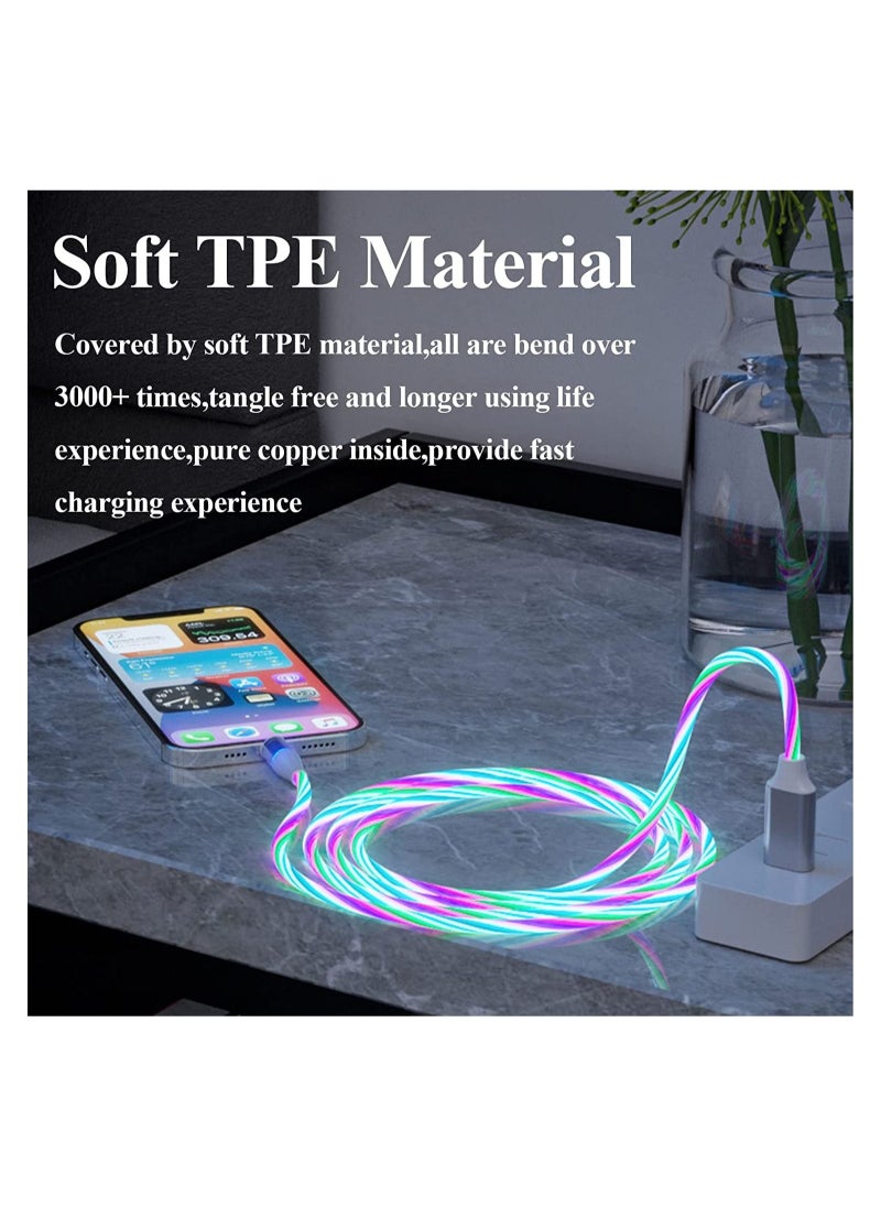 3 in 1 Magnetic Light Up Charging Cable, 360 Rotating LED Phone Charger, Multi Cable Led Flowing Fast Cord Compatible with iPhone,Type C and Micro USB Colorful(2.1m)
