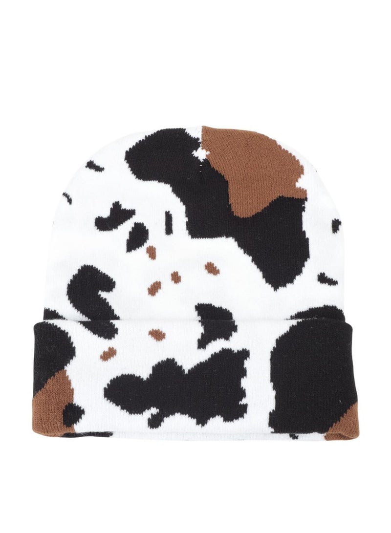 SYOSI Cow Print Beanie, Winter Print Beanies Hats for Women Cute Cow Print Highland Cow Beanies Hat Winter Cow Pattern Knitted Beanie  - Image 1