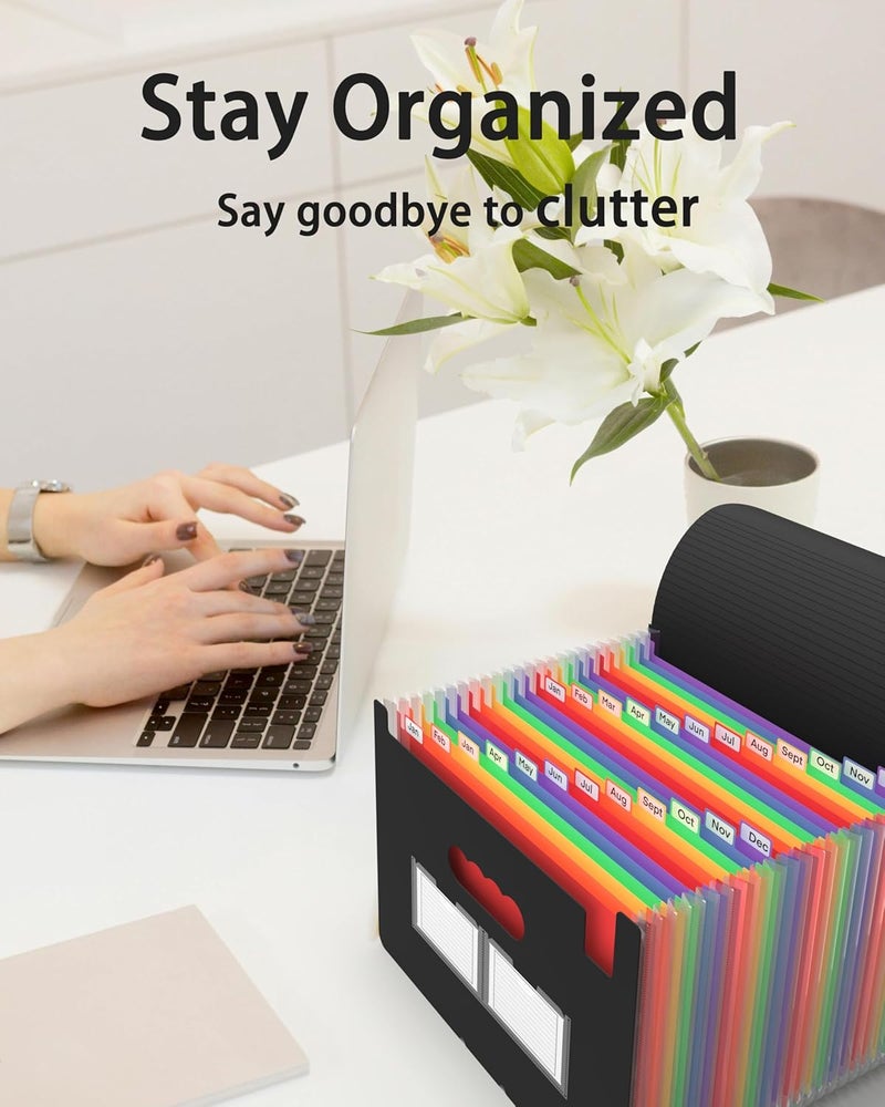 Maimis Expanding File Folder, 24 Pocket Accordian File Organizer A4 Letter Size Portable Document Organizer with Colored Tabs, Expandable Desktop Accordion Folder, Receipt/Paper/Coupon/Bill/Folder Organizer - Image 5