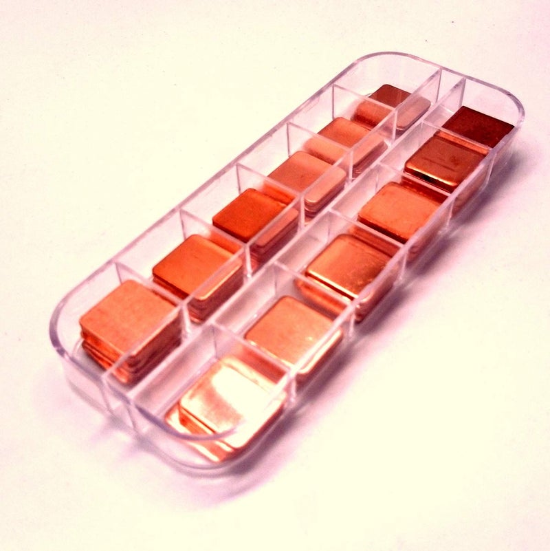 Easycargo 100pcs 12 sizes 15mm Copper Pad Shim Kit, Pure Copper Heatsink C1100, Low Profile Thermal Plate Cooler for Cooling PC Laptop GPU CPU IC Chips VGA RAM VRAM VRM PS5 M.2 SSD NVMe 2280 2242 2230 - Image 1