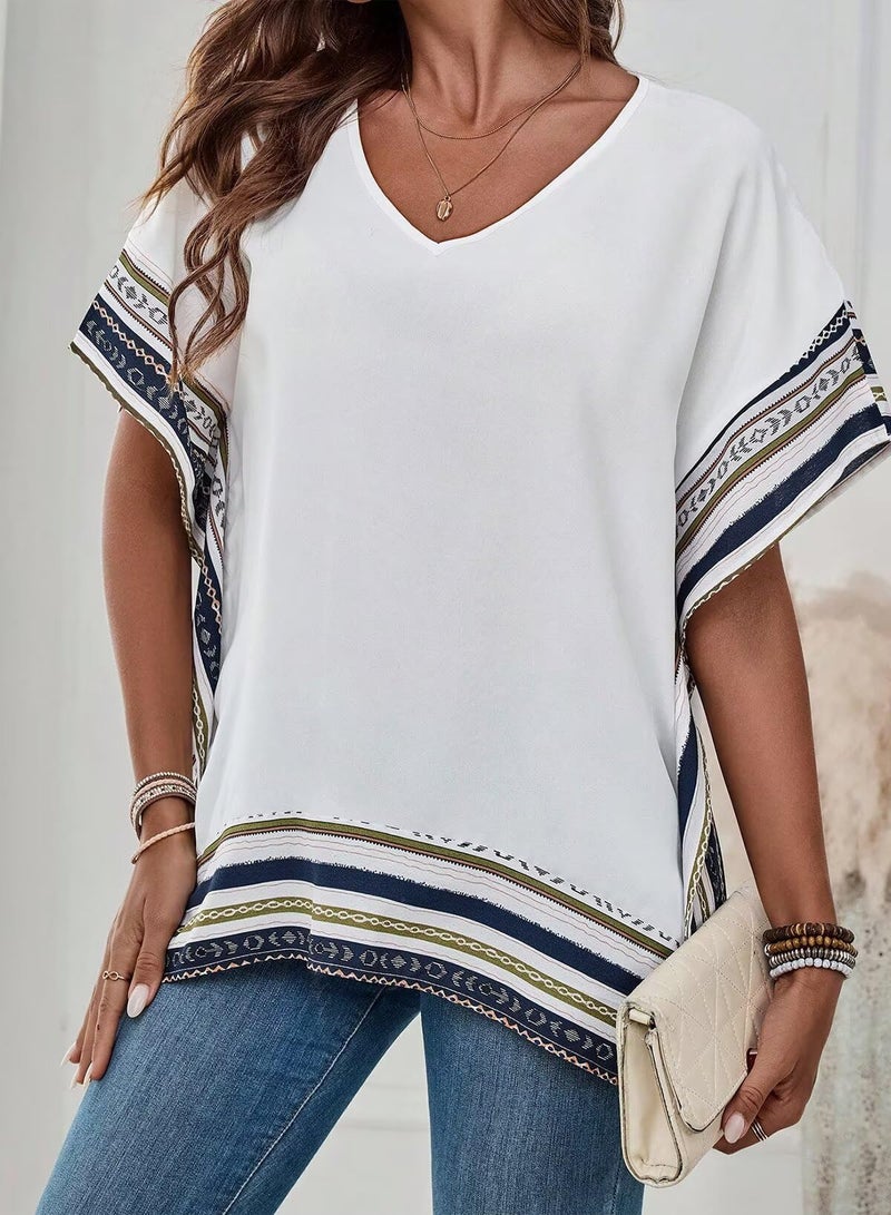 Falechay Womens Blouses Dressy Casual Flowy Tops for Women T Shirts Short Sleeves V Neck Boho Tops Loose Tshirts Side Slit Tees Summer Fit Blouses Fall Ladies Beach Vacation Cute White XXL - Image 5