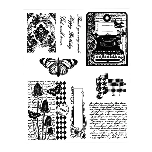NVZBL Butterfly Telephone Flower Clear Stamps English Words Vintage Text Pattern Transparent Seal Stamps for Holiday Card Making Decoration and DIY Scrapbooking Album DIY Crafts - Image 5