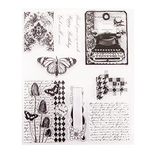NVZBL Butterfly Telephone Flower Clear Stamps English Words Vintage Text Pattern Transparent Seal Stamps for Holiday Card Making Decoration and DIY Scrapbooking Album DIY Crafts - Image 4