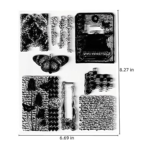 NVZBL Butterfly Telephone Flower Clear Stamps English Words Vintage Text Pattern Transparent Seal Stamps for Holiday Card Making Decoration and DIY Scrapbooking Album DIY Crafts - Image 2