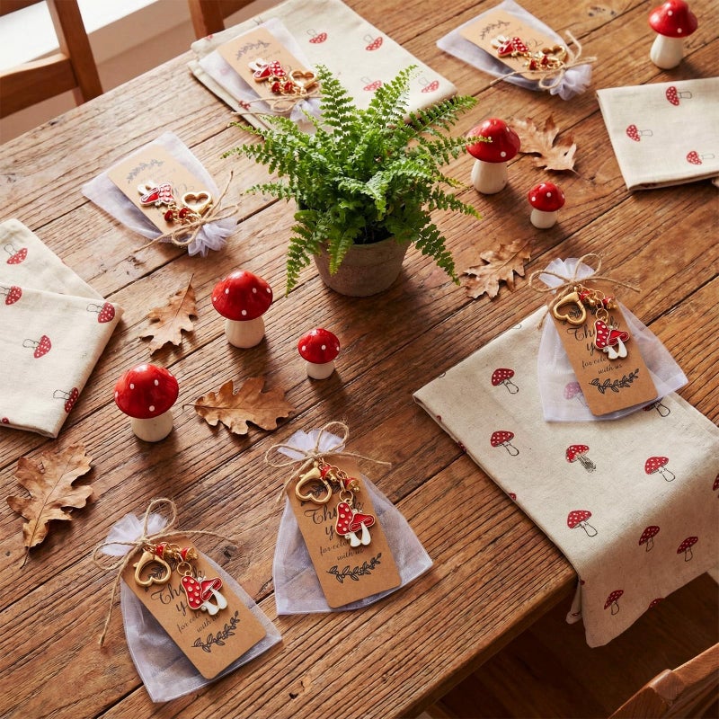 Ecation 20 Set Mushroom Keychain Party Favors Set Keyring with Kraft Tags Organza Bag for Guests Souvenir Baby Shower Wedding (Stylish) - Image 4