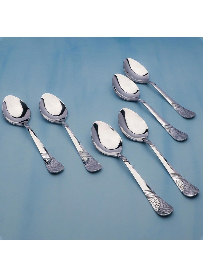 Parage 6 Pieces Stainless Steel Spoons Set, 16 cm, Premium Dinner Spoons for Home & Kitchen, Luxury Dining Tableware Cutlery Set Gift for House Warming, Silver Imperial Design - Image 1