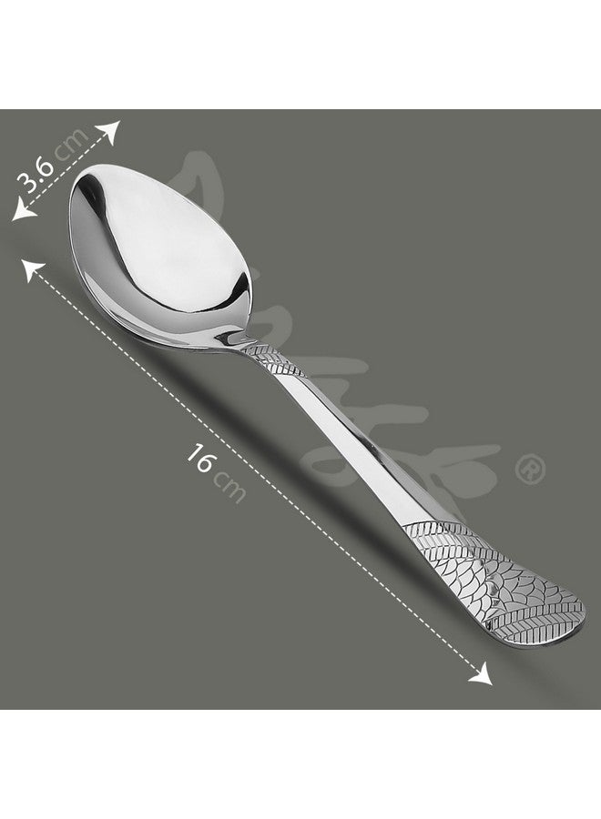 Parage 6 Pieces Stainless Steel Spoons Set, 16 cm, Premium Dinner Spoons for Home & Kitchen, Luxury Dining Tableware Cutlery Set Gift for House Warming, Silver Imperial Design - Image 2