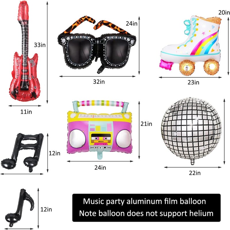 Finypa 80s 90s Party Decorations Bundle Radio Boom Box,139PCS Roller Skate 4D Disco Foil Balloons Retro Mobile Phone Guitar Microphone Balloons Garland Arch Kit Hip Hop Disco Fever Birthday Party Decoration - Image 4
