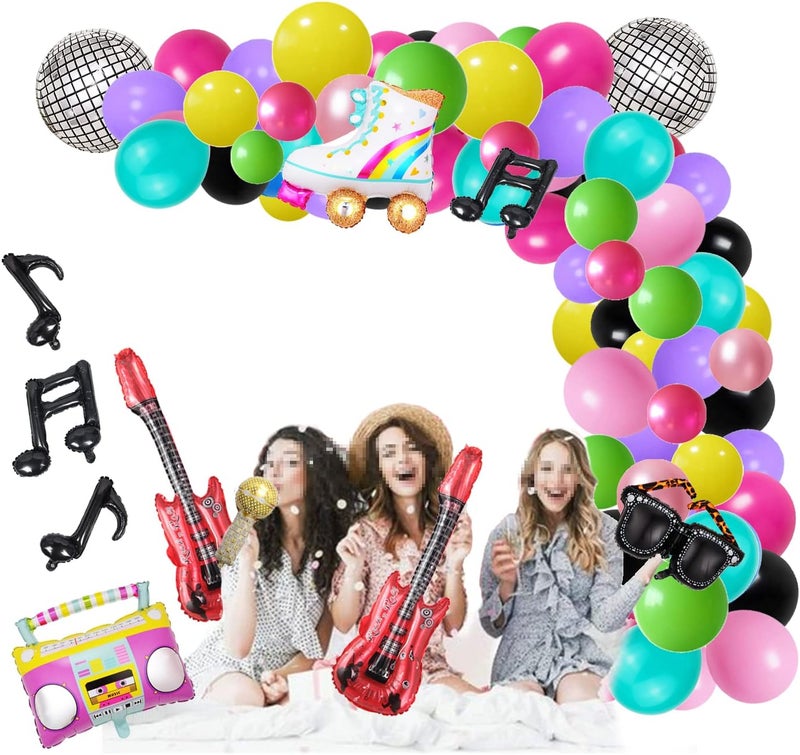 Finypa 80s 90s Party Decorations Bundle Radio Boom Box,139PCS Roller Skate 4D Disco Foil Balloons Retro Mobile Phone Guitar Microphone Balloons Garland Arch Kit Hip Hop Disco Fever Birthday Party Decoration - Image 5