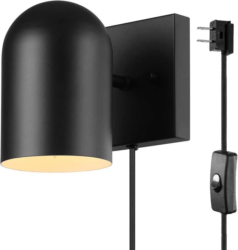 Globe Electric 65000098 1-Light Plug-in or Hardwire Wall Sconce, Matte Black, 6ft Braided Fabric Cord, in-Line Rocker Switch, Modern Lighting for Apartments or Renters, Lights for Living Room - Image 1