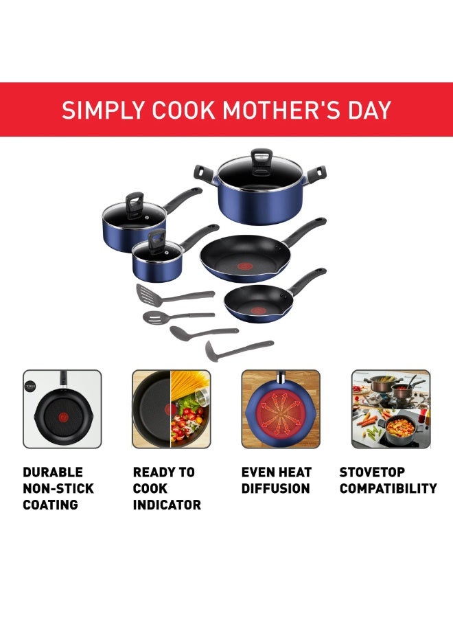 T-Fal Simply Cook, Set 12 pcs, Resistant non stick coating, Heat indicator, Diffusion base, Blue, B950SC84 - Image 3