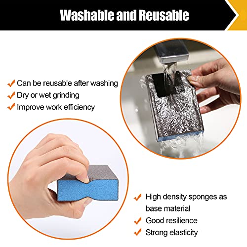 BOSHCRAFT BOSHCRFAT 10 Pack Sanding Block, Washable and Reusable Sanding Sponge for Wood Drywall Metal Glasses Coarse/Medium/Fine/Superfine in 60/80/100/120/180/220 Grit Sandpaper Block Sand Paper Brick - Image 5