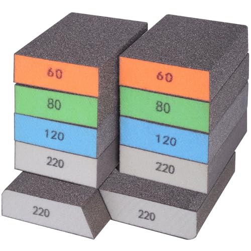 BOSHCRAFT BOSHCRFAT 10 Pack Sanding Block, Washable and Reusable Sanding Sponge for Wood Drywall Metal Glasses Coarse/Medium/Fine/Superfine in 60/80/100/120/180/220 Grit Sandpaper Block Sand Paper Brick - Image 1