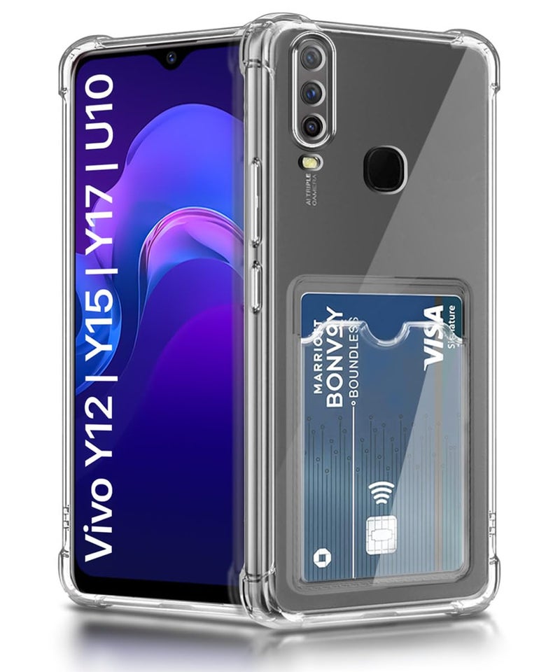 WOW IMAGINE Transparent Back Cover Case for Vivo Y12 | Y15 | Y17 | U10 | Flexible Built-in Slim Card Pockets Wallet | 360° Camera Protection TPU | Soft Silicone Mobile Cover - Transparent - Image 1