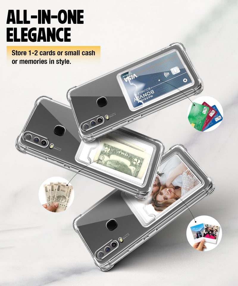 WOW IMAGINE Transparent Back Cover Case for Vivo Y12 | Y15 | Y17 | U10 | Flexible Built-in Slim Card Pockets Wallet | 360° Camera Protection TPU | Soft Silicone Mobile Cover - Transparent - Image 4