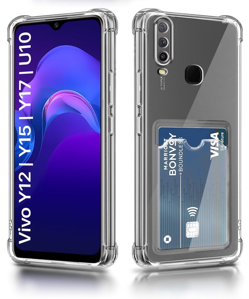 WOW IMAGINE Transparent Back Cover Case for Vivo Y12 | Y15 | Y17 | U10 | Flexible Built-in Slim Card Pockets Wallet | 360° Camera Protection TPU | Soft Silicone Mobile Cover - Transparent - Image 2