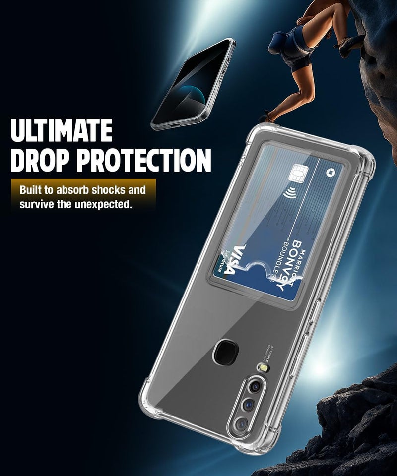 WOW IMAGINE Transparent Back Cover Case for Vivo Y12 | Y15 | Y17 | U10 | Flexible Built-in Slim Card Pockets Wallet | 360° Camera Protection TPU | Soft Silicone Mobile Cover - Transparent - Image 3