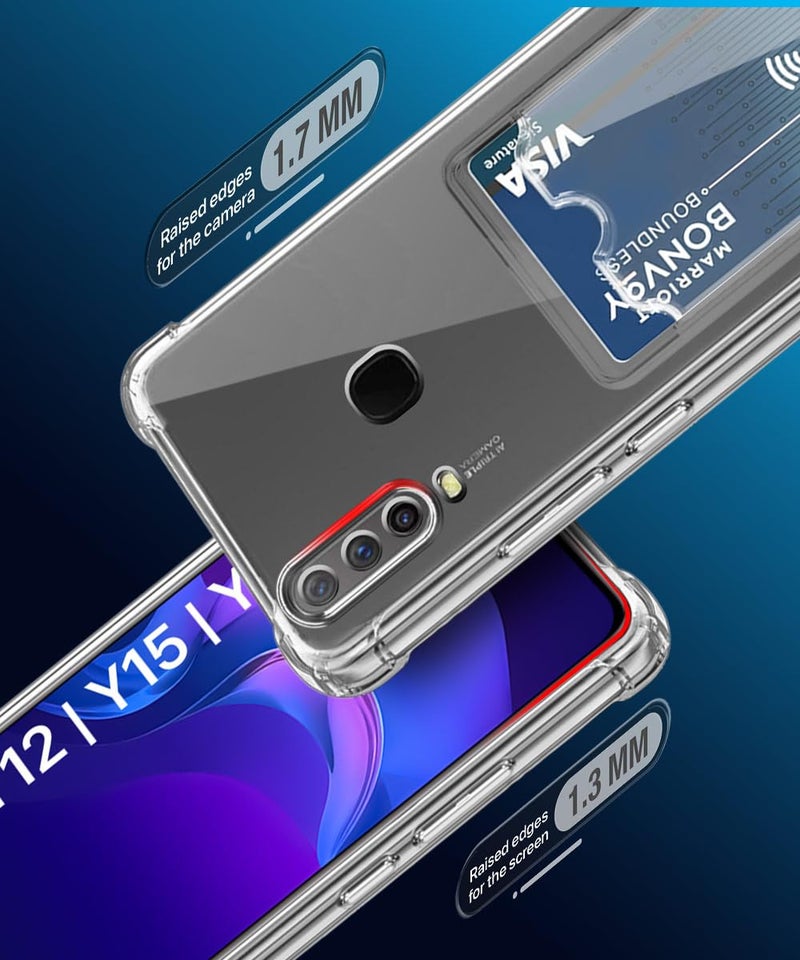WOW IMAGINE Transparent Back Cover Case for Vivo Y12 | Y15 | Y17 | U10 | Flexible Built-in Slim Card Pockets Wallet | 360° Camera Protection TPU | Soft Silicone Mobile Cover - Transparent - Image 5