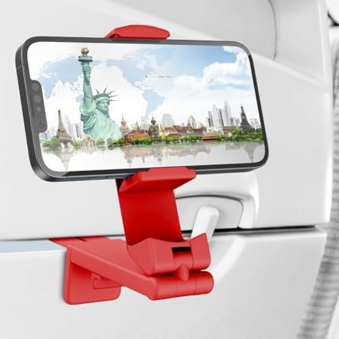 Perilogics Universal in Flight Airplane Phone Holder Mount. Hands Free Viewing with Multi-Directional Dual 360 Degree Rotation. Pocket Size Must Have Airplane Travel Essential Accessory for Flying - Image 1
