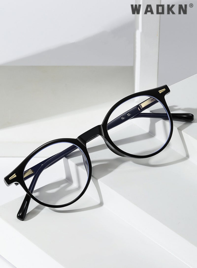 WAOKN Blue Light Blocking Glasses - Computer Game Glasses Round Eyeglasses Frame for Women Men, Anti Eye Eyestrain UV 400 Protection Reading Gaming Glasses Non Prescription  - Image 2