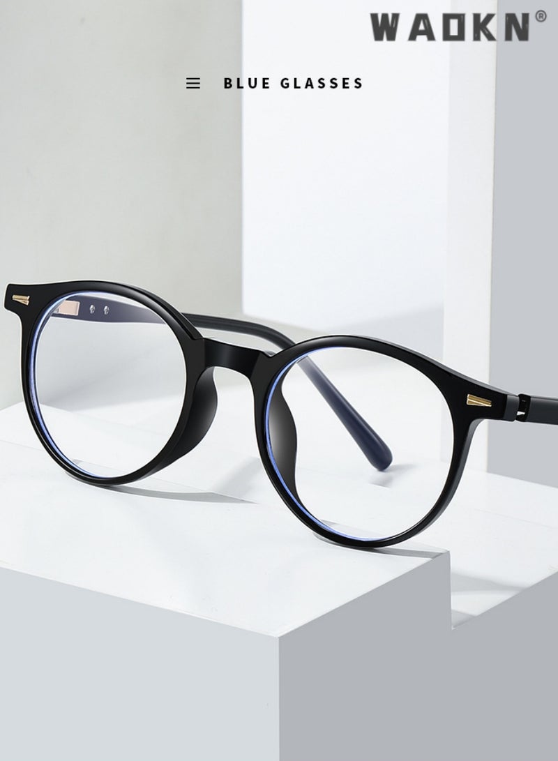 WAOKN Blue Light Blocking Glasses - Computer Game Glasses Round Eyeglasses Frame for Women Men, Anti Eye Eyestrain UV 400 Protection Reading Gaming Glasses Non Prescription  - Image 5