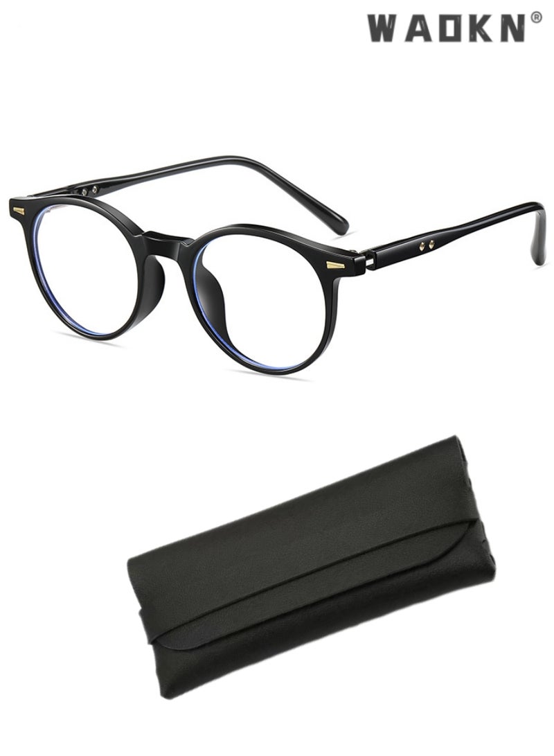 WAOKN Blue Light Blocking Glasses - Computer Game Glasses Round Eyeglasses Frame for Women Men, Anti Eye Eyestrain UV 400 Protection Reading Gaming Glasses Non Prescription  - Image 1