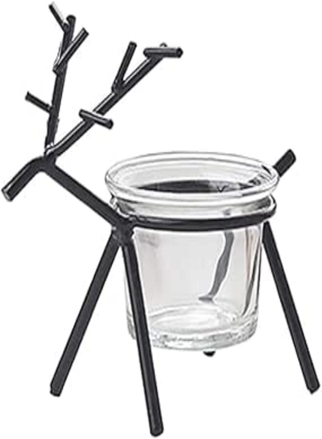 ThreeH Iron Deer Candle Holder Candlelight Dinner Prop for Birthday Wedding Decoration Black