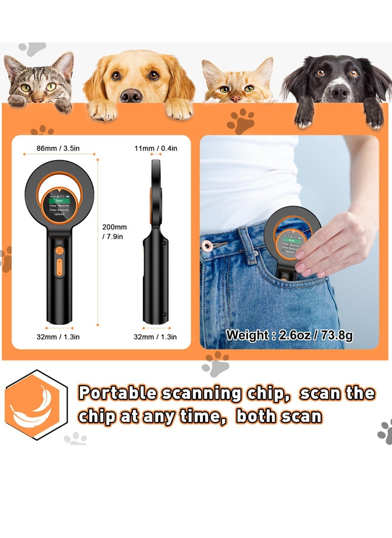Pet Microchip Scanner, RFID EMID Micro Chip Reader Scanner, 134.2kHz 125kHz 15 Digits Pet Chip ID Scanner, with 1.44IN TFT Display & Delete History Data Function, for Dog/Pet/Cat/Pig/Animal