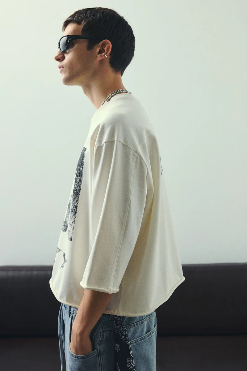 H&M  Oversized Fit Cropped T-shirt for Men | Best Price UAE