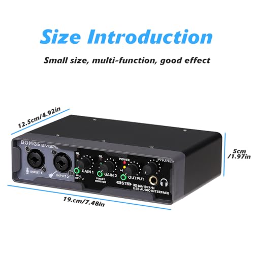 BOMGE USB Audio Interface(32bit/192 kHz) with XLR,phantom power,Direct Monitoring,Loopback for PC Recording,Streaming,Guitarist,Vocalist and Podcasting - Image 3