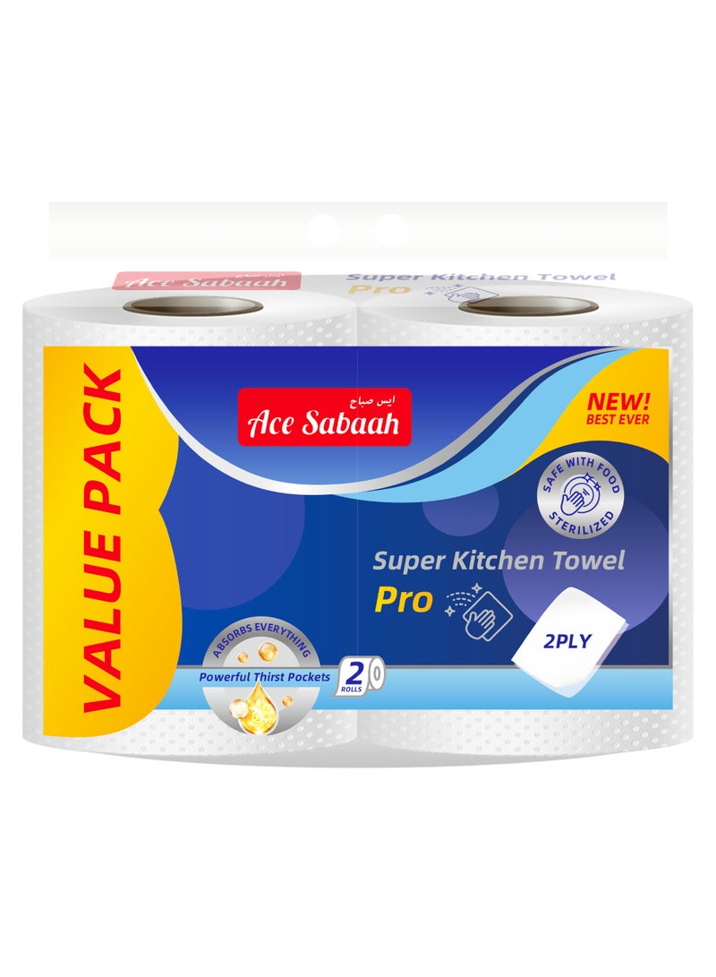 ACE SABAAH Super Kitchen Towel Pro, 2 Ply, Value Pack, 2 Rolls, Food Safe