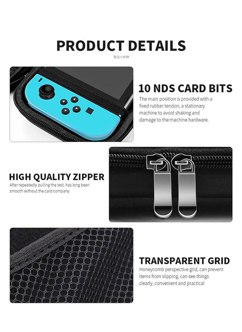 FlashHawk 7 In 1 Travel Carrying Case, Pouch Accessories for Switch, Protective Hard Portable Travel Carry, Case Shell Pouch with for Accessories and Games, Include Screen Protector, Protective Cover Case, Data Cable, Game Case and Thumb Grip Caps  - Image 5