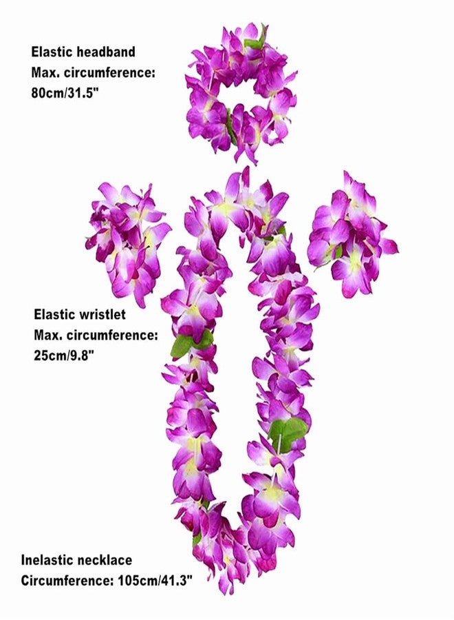 Kinteshun Hawaiian Leis set,Thickened Artificial Flower Luau Necklace Bracelet Headband Garland Lei Set for Tropical Beach Theme or Halloween Holiday Party Decoration Costume Supplies (purple) - Image 4