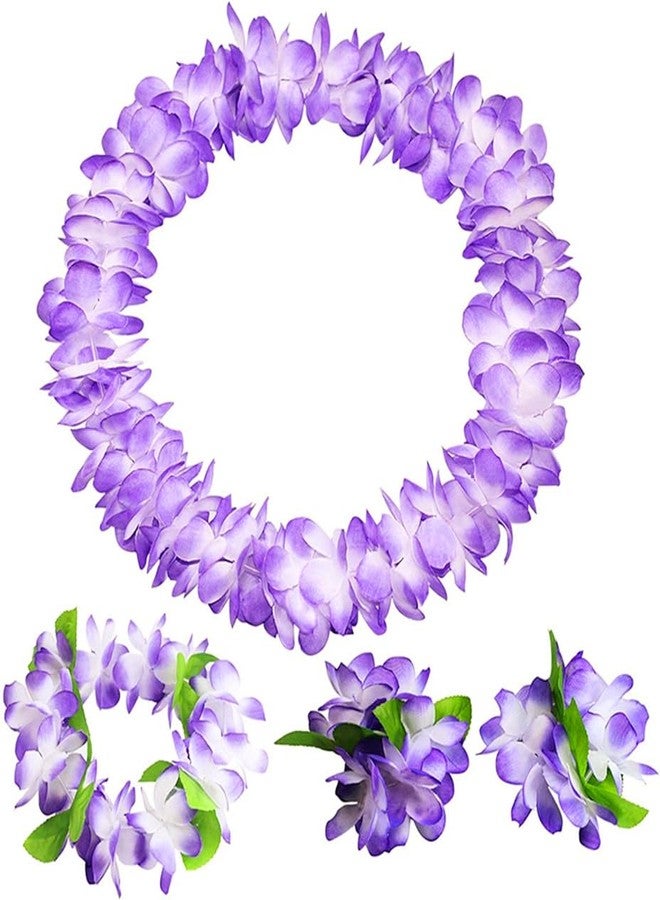 Kinteshun Hawaiian Leis set,Thickened Artificial Flower Luau Necklace Bracelet Headband Garland Lei Set for Tropical Beach Theme or Halloween Holiday Party Decoration Costume Supplies (purple) - Image 1