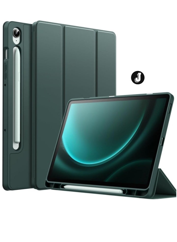 JAJEEK "2024 Case for Samsung Galaxy Tab S9 FE 10.9-Inch – Soft TPU Tri-Fold Stand Protective Cover with S Pen Holder, S Pen Charging Support, Auto Wake/Sleep (Midnight Green)" - Image 1