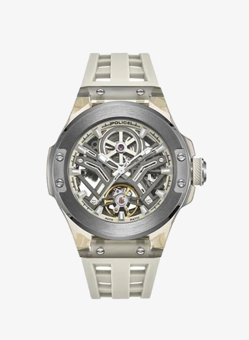 Police Cyclone Gunmetal Dial Beige Silicone Strap Automatic Watch for Men - 43.5mm