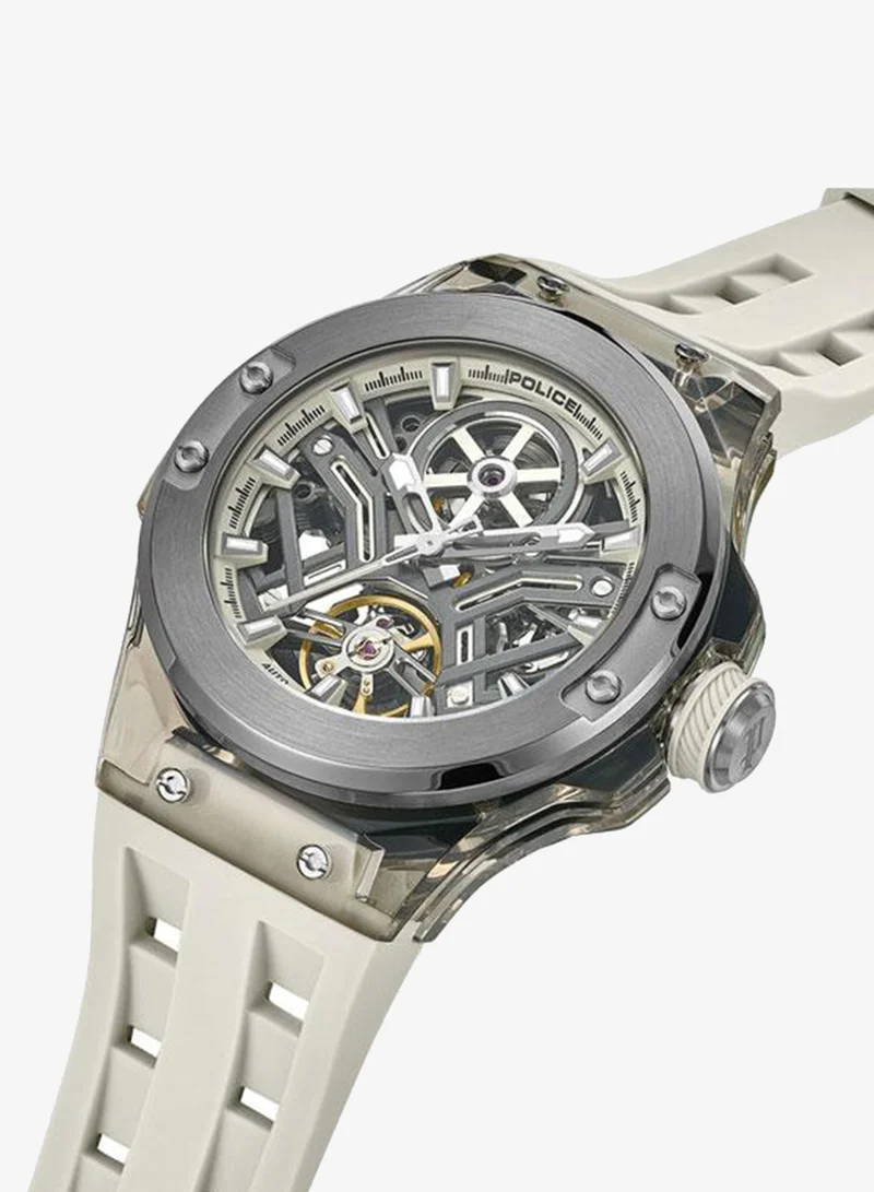 Police Cyclone Gunmetal Dial Beige Silicone Strap Automatic Watch for Men - 43.5mm