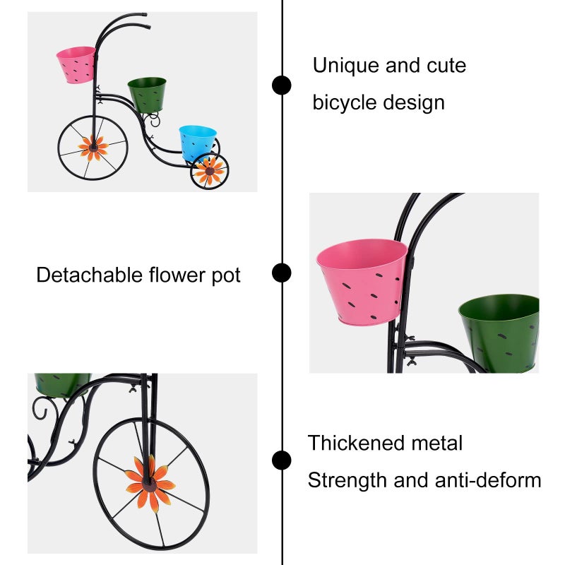 LEWIS&WAYNE Metal Tricycle Planter, 3 Tier Floral Flower Plant Stand Holder Hand Painted Outdoor Garden Patio Decor - Image 4